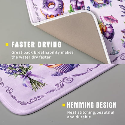 Purple Dish Drying Mats for Kitchen Counter Washable Drying Pad Absorbent