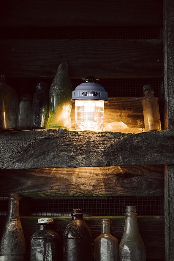 Barebones Beacon Hanging Light ??State Grey, Rechargeable LED Camping Lantern with Adjustable Brightness ??Weatherproof Vintage-Style Hanging Lantern for Outdoor Adventures and Year-Round Use