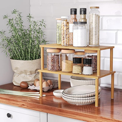 VERTORGAN Cabinet Organizer Shelf, Kitchen Counter Shelves, Bamboo Stackable