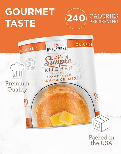 Simple Kitchen Homestyle Pancake Mix ??20 Servings for Family Meal Prep, Gluten Free & Freeze Dried Survival Just Add Water Canned Food, for Camping Meals, Backpacking & Hiking, #10 Can Package