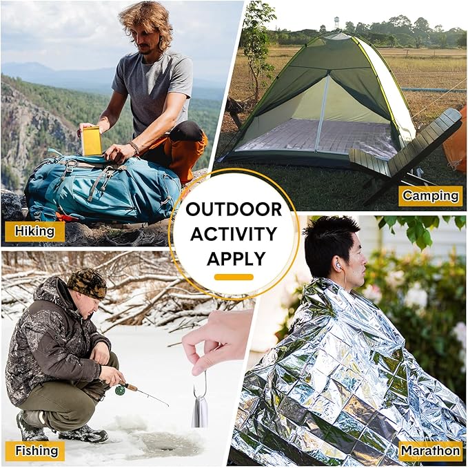 100 Pack Emergency Foil Thermal Blanket Bulk 83 x 55'' Waterproof Space First Aid Survival Blanket for Outdoors, Camping, Hiking, Homeless, First Aid, 50 Pc Silver 50 Pc Gold Silver