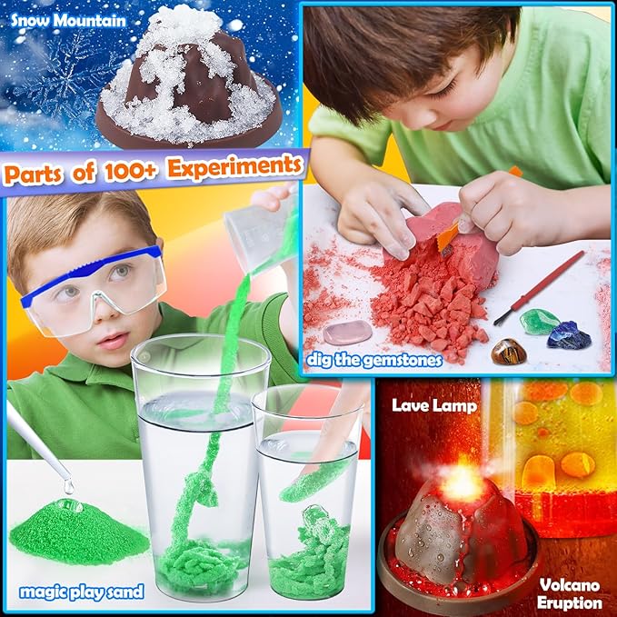 UNGLINGA 100+ Science Lab Experiments Kit for Kids, S.T.E.M Project Activities Educational Birthday Toys Gifts for Boys Girls, Chemistry Set, Gems Dig, Volcano, Glowing Worms