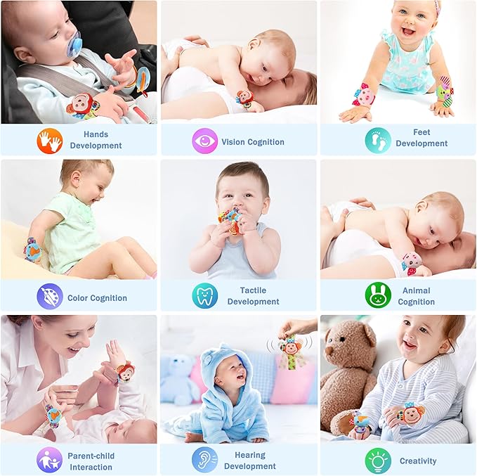 BLOOBLOOMAX Sock rattles for Babies 0-24 Months Baby Animal Foot Finder Educational Toys