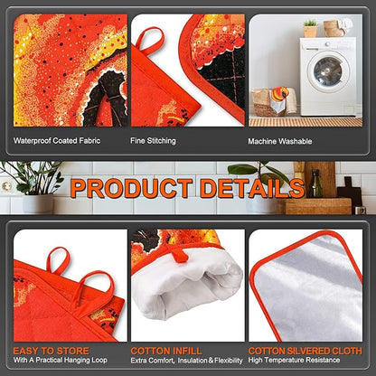 4 Pcs Lobster Claw Oven Mitts and Pot Holders Quilted Cotton Lining Design Heat