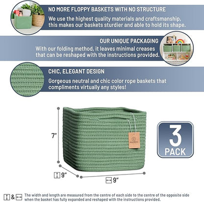 NaturalCozy Storage Cubes 9”x9”x7”Cotton Rope Woven Baskets
