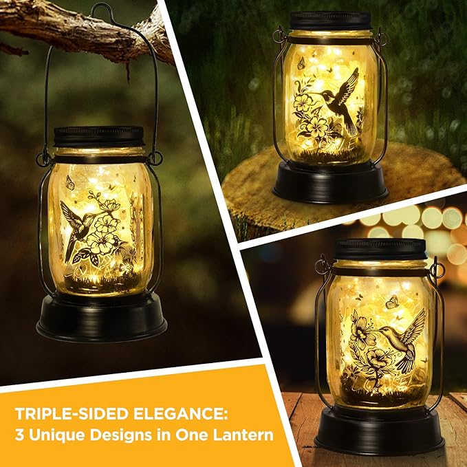 Hummingbird Solar Lantern Outdoor Garden Decor, Gifts for Women Mom Gradma Birthday Gifts, Hanging Solar Light Lawn Ornaments Home Decoration Outside for Yard, Patio,Backyard,Porch, Pathway Torch