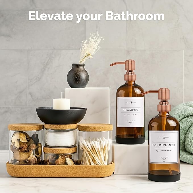 Vine Creations Amber Glass Soap Dispenser, 2 Pack Kitchen Soap Dispenser Set