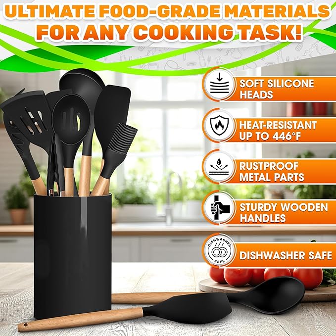 14 PCs Black Silicone Cooking Utensils Set