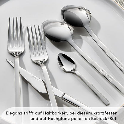 Karaca Boreas 84-Piece Kitchen Silverware Sets, Stainless Steel Cutlery Set for 12 People, Durable, Elegant, Dishwasher Safe, Includes Table & Dessert Spoons, Forks & Knives