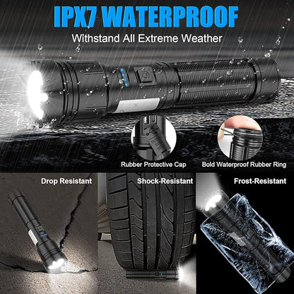 Magnetic Flashlight Rechargeable, High Lumens Super Bright Small LED Pocket Flashlights with COB Side Light, Type C, Zoomable, 7 Modes, IPX7 Waterproof Best Tactical Flash Light for Camping