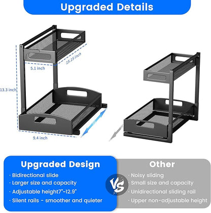 Petiza Under Sink Organizer, 2 Pack Height Adjustable Under Sink Organizers and