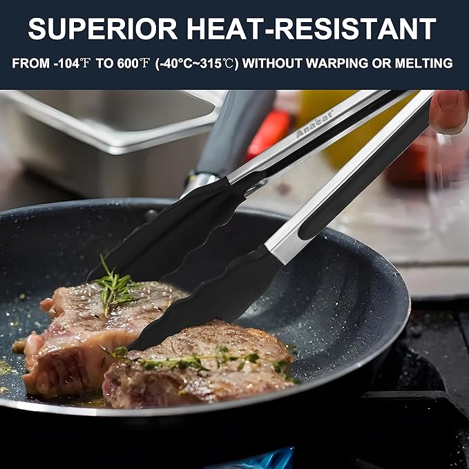 Anaeat 3 Pack 7" Mini Non-Stick Silicone Locking Tongs