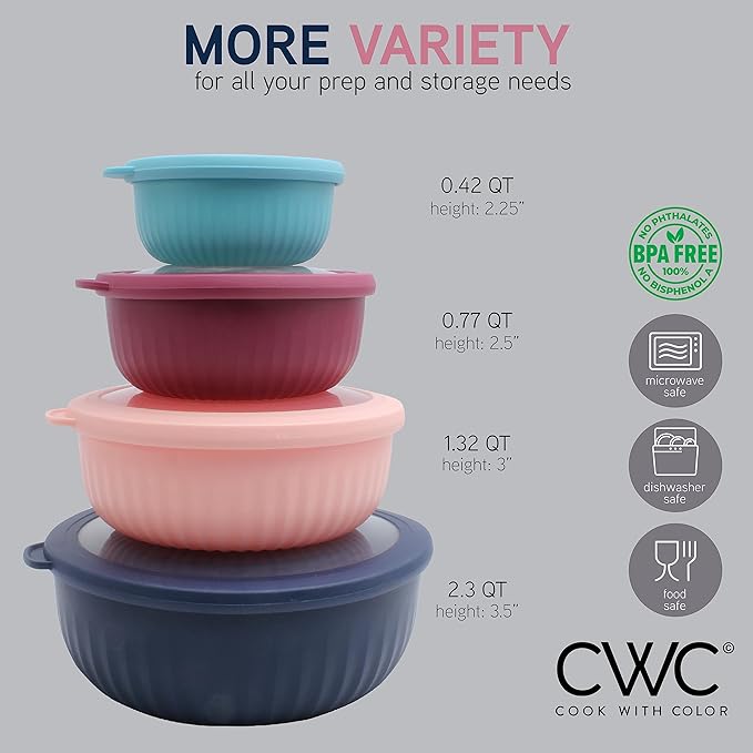 COOK WITH COLOR Prep Bowls with Lids- Wide and Deep Nesting Plastic Small