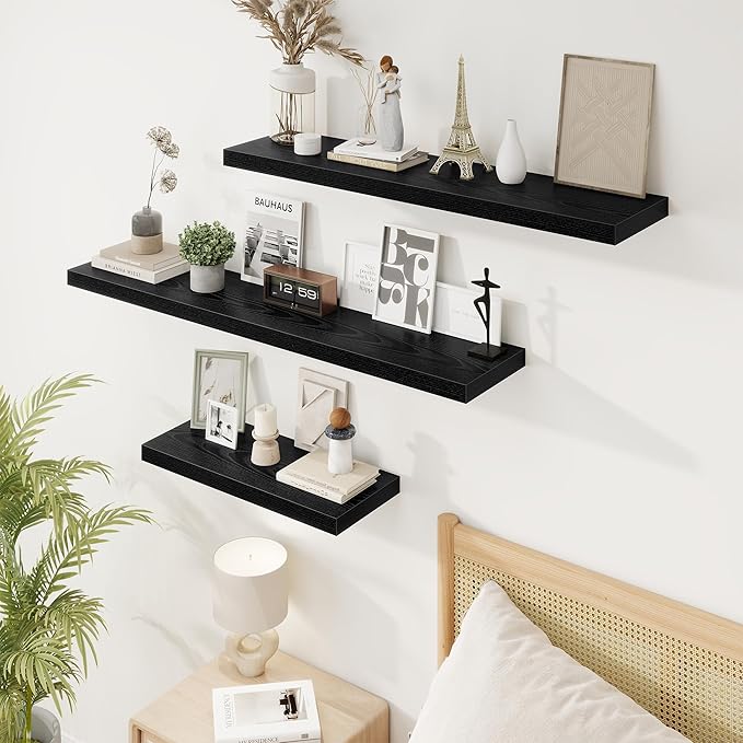 24in Floating Shelves for Wall, 2 Pack Long Wall Mounted Engineered Wood Shelves