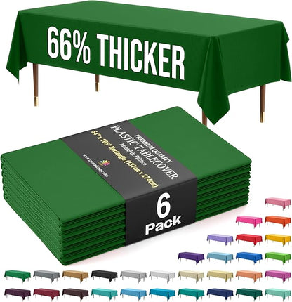 Party Solids 66% Thicker Premium Plastic Table Cloth Rectangle Table Cover 0.5 Mil 6 Pack Emerald Green Table Cloth 54 Inch x 108 Inch Disposable Tablecloth Won't Tear Easily Like Cheap Thin Brands