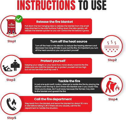 AI FORCE Fire Blanket with Gloves & Hooks ??Fireproof Emergency Safety Blanket for Home, Kitchen, Fireplace, Camping, BBQ, Grease & Outdoor Fires ??Survival Gear