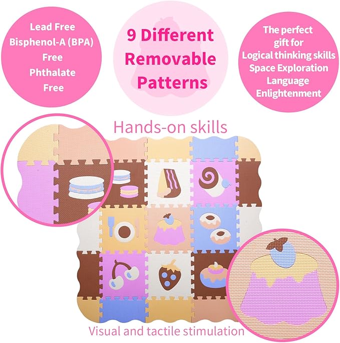 Coolcandy Baby Play Mat, 25Pcs Interlocking Puzzle Floor Mat, with Safety Fence - 0.4" Thick Non-Toxic EVA Foam Play Mat, for Infants & Toddlers 3-36 Months, Soft Puzzle Tiles for Play Areas