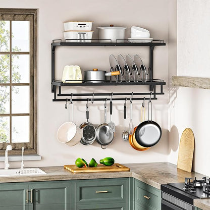 CHOEZON Pot Rack, Wall Mounted Pan Holder, 2-Tier Pot and Pan Organizer