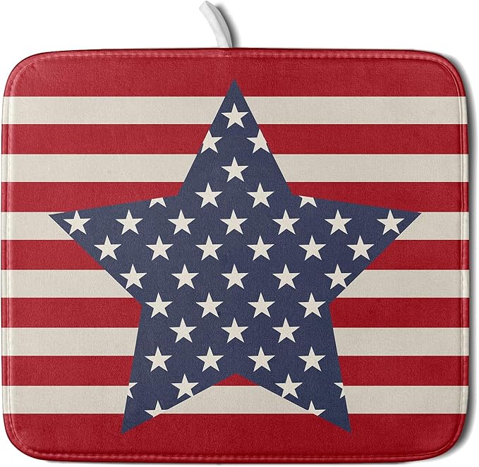 Blue Star Patriotic July of 4th Dish Drying Mat
