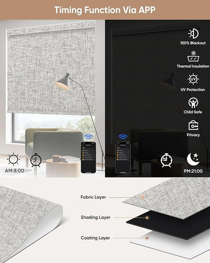 Kincmo Motorized Blinds with Remote, 100% Blackout Motorized Roller Shades Work