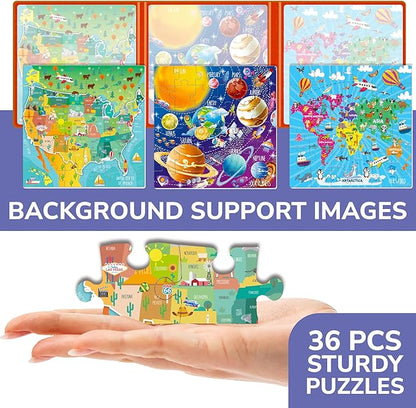 QUOKKA Magnetic Puzzles for Kids Ages 4-6 - 36 Pieces Sudoku Toddler Puzzles Ages 2-4 - Travel Games for Kids Ages 3-5 - USA Space World Toddler Travel Toys - Car Airplane Road Trip Games