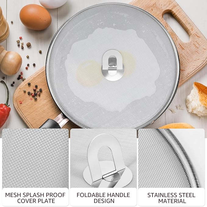 3 Pcs Splatter Guard Stainless Steel Frying Pan Splatter Screen Splash Proof