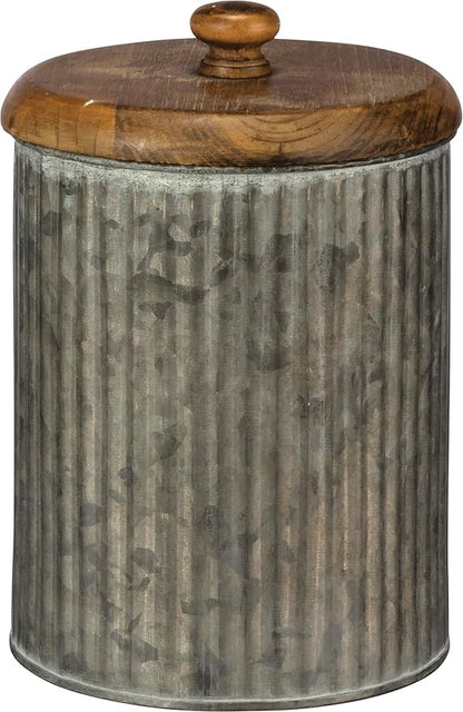Primitives by Kathy Rustic Style Canisters, Set of 3, Galvanized Metal and Wood