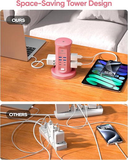 Power Strip Tower, kakyanill Surge Protector Tower 9 AC Outlets 8 USB, 6 Ft