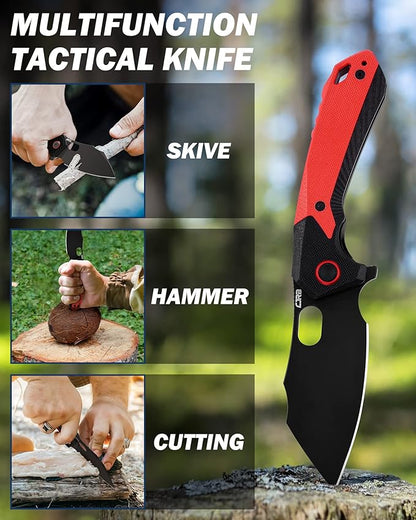 CJRB Folding Pocket Knife Caldera (J1923) AR-RPM9 Powder Steel Red G10 Handle for Men EDC Camping Hiking Outdoor