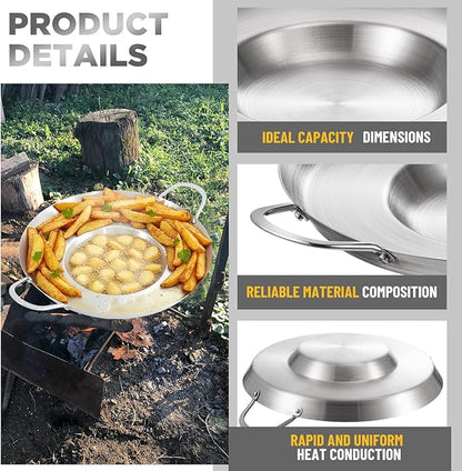 Maxdot 2 Pcs Stainless Steel Comal Frying Bowl Cookware 16 Inch Mexican Style Wok Inoxidable Concave Outdoors Stir Fry Discada Pan for Outside Cooking