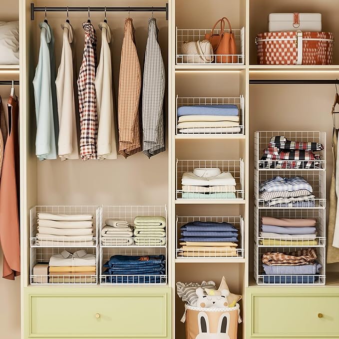 Yociyoga 4-Tier Stackable Closet Organizers and Storage Basket, Foldable Closet