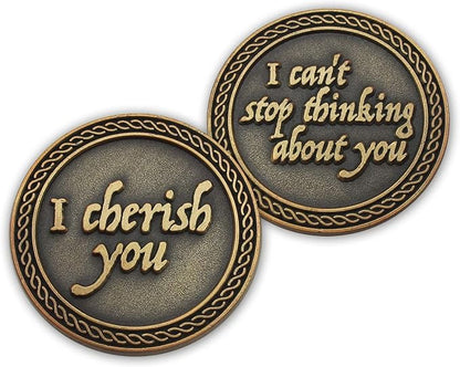 Bulk Set of 10 Romantic Love Expression Coins, I Cherish You, I Can't Stop Thinking About You, Anniversary Pocket Tokens for Date Night, Love Gift for Men & Women, from Him or Her