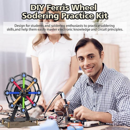 STEM Soldering Practice Kit - DIY Rotating Ferris Wheel Solder Practice Kit with 10 Light Modes, Colorful LED Electronics Soldering Projects for Adult Student Training Desk Decor Present