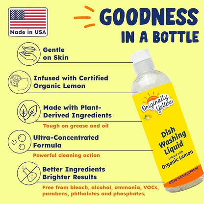 Originally Yellow USA Made Lemon Dish Soap | Hypoallergenic Dish Wash | Bulk 3 Pack
