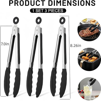 Mini Tongs with Silicone Tips, 7-Inch Small Serving Tongs