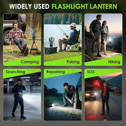 4 in 1 Modular Rechargeable Camping Lantern, Portable LED Flashlight, Outdoor Camp Fan, 4400mAh Power Bank, IPX4 Waterproof Camping Essentials Set for Emergency, Hiking, Fishing