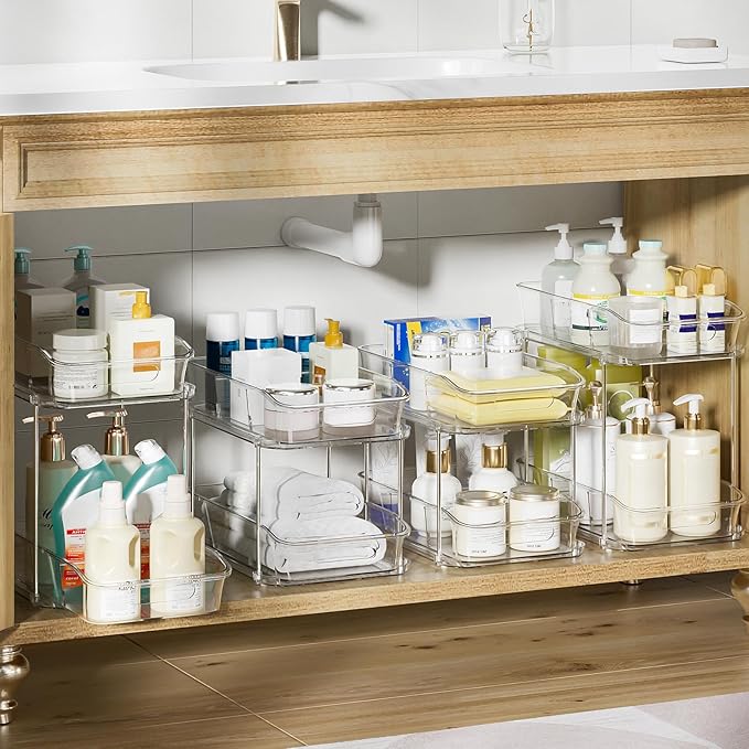 Delamu 2-Tier Under Sink Organizers and Storage, Pull Out Kitchen Pantry