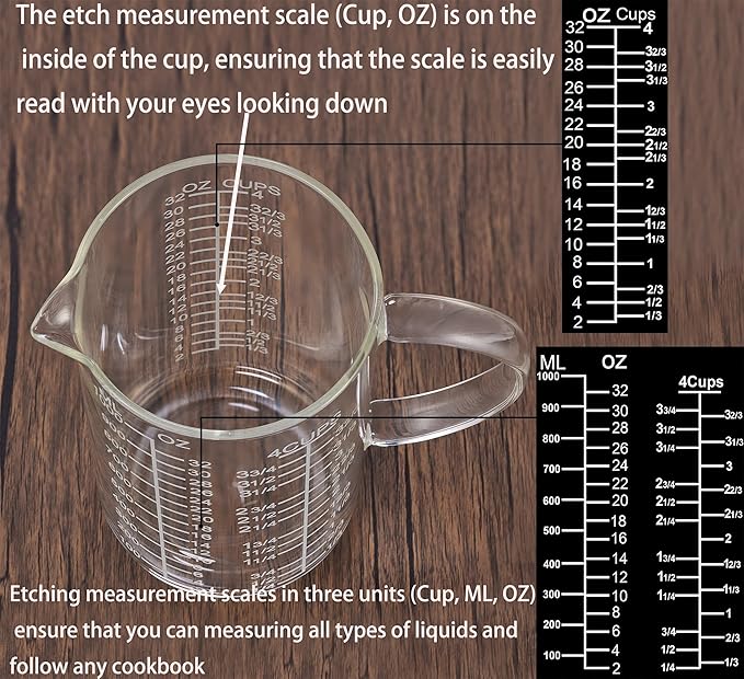 Ackers Mirror Etching Scale Glass Measuring Cup--Made of High Borosilicate