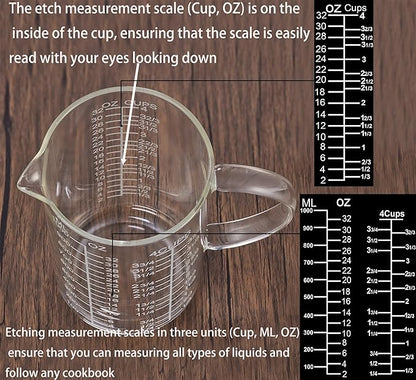 Ackers Mirror Etching Scale Glass Measuring Cup--Made of High Borosilicate