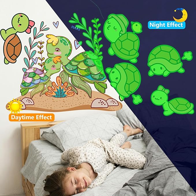 Glow in The Dark Sea Turtle Stickers, 31 PCS Glowing Luminous Ocean Turtles Wall Decals Turtle Ceiling Stickers for Kids Boys Girls Bedroom Nursery Playroom Party Room Decor
