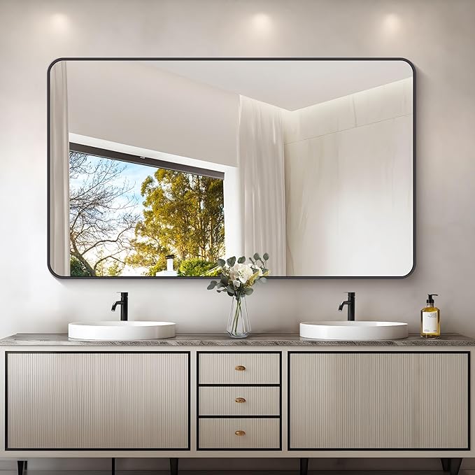 60" x 36"Bathroom Mirror, Matte Black Wall Mirror