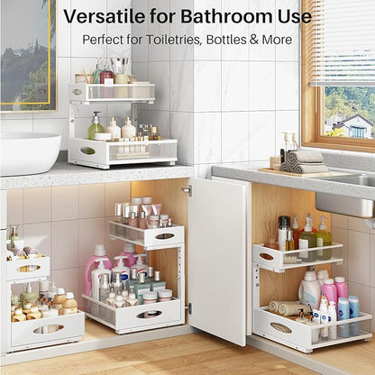 Under Sink Organizer, 2 Pack 2 Tier Pull Out Under Cabinet Organizer Shelf