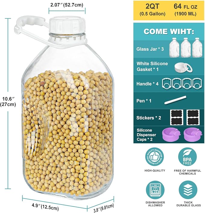 Ritayedet 3 Pack 64 Oz Heavy Duty Glass Milk Bottle