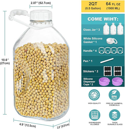 Ritayedet 3 Pack 64 Oz Heavy Duty Glass Milk Bottle