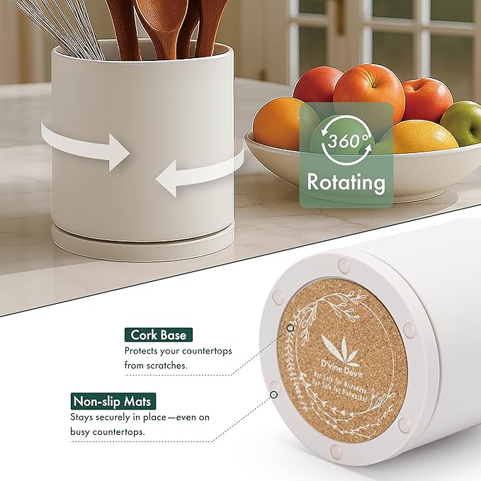 D'vine Dev 360° Rotating Utensil Holder Set – 7.2"+5" Kitchen Utensil Crocks