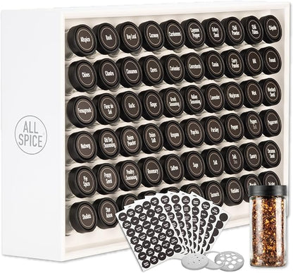 AllSpice Spice Rack Organizer, 525 Unique Labels, Countertop or Wall Mount
