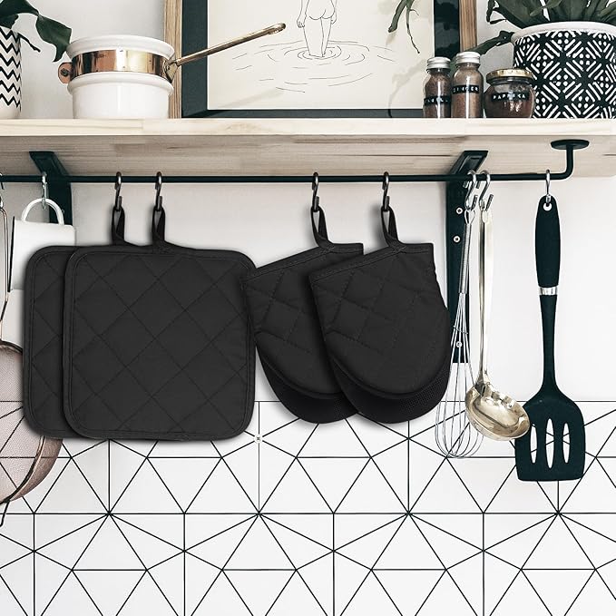 Oven Mitts and Pot Holders Set, Heat Resistant Silicone Kitchen Mini Oven
