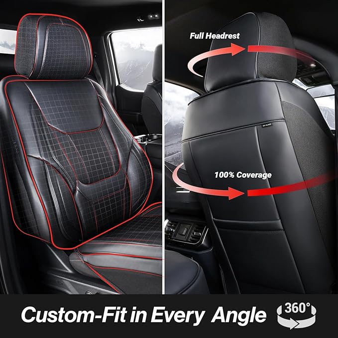 Coverland Custom SUV Car Seat Covers Front Seats for [2011-2019 Ford Explorer Bench Seat] - Protector Car Seat Cover Water Resistant Leather Memory Form Back Support Seat Cushion [Front-Black]