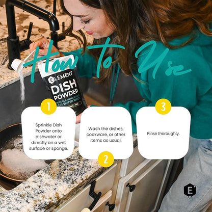 ELEMENT Dish Powder | Grease-Fighting Dish Soap | No Harsh Chemicals, Liquidless, Plastic-Free | Plant-Based Pouch (10 OZ Pouch, Citrus + Vanilla)