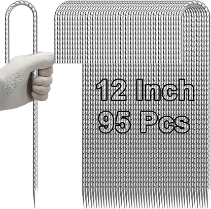 VVOKGO Rebar-Stakes-12-Inch J Hook Galvanized Tent Stakes Heavy Duty, 95-Pack Ground Chain Link Fence Anchors with Chisel Point End for Gazebo, Camping Tents, Outdoor Inflatables Decorations